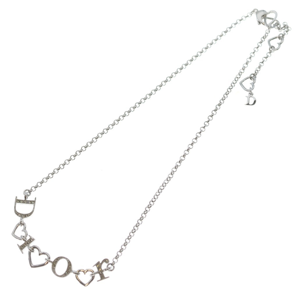 Christian Dior(クリスチャンディオール) ロゴラインストーン ハート ネックレス ペンダント チェーン シルバー レディース