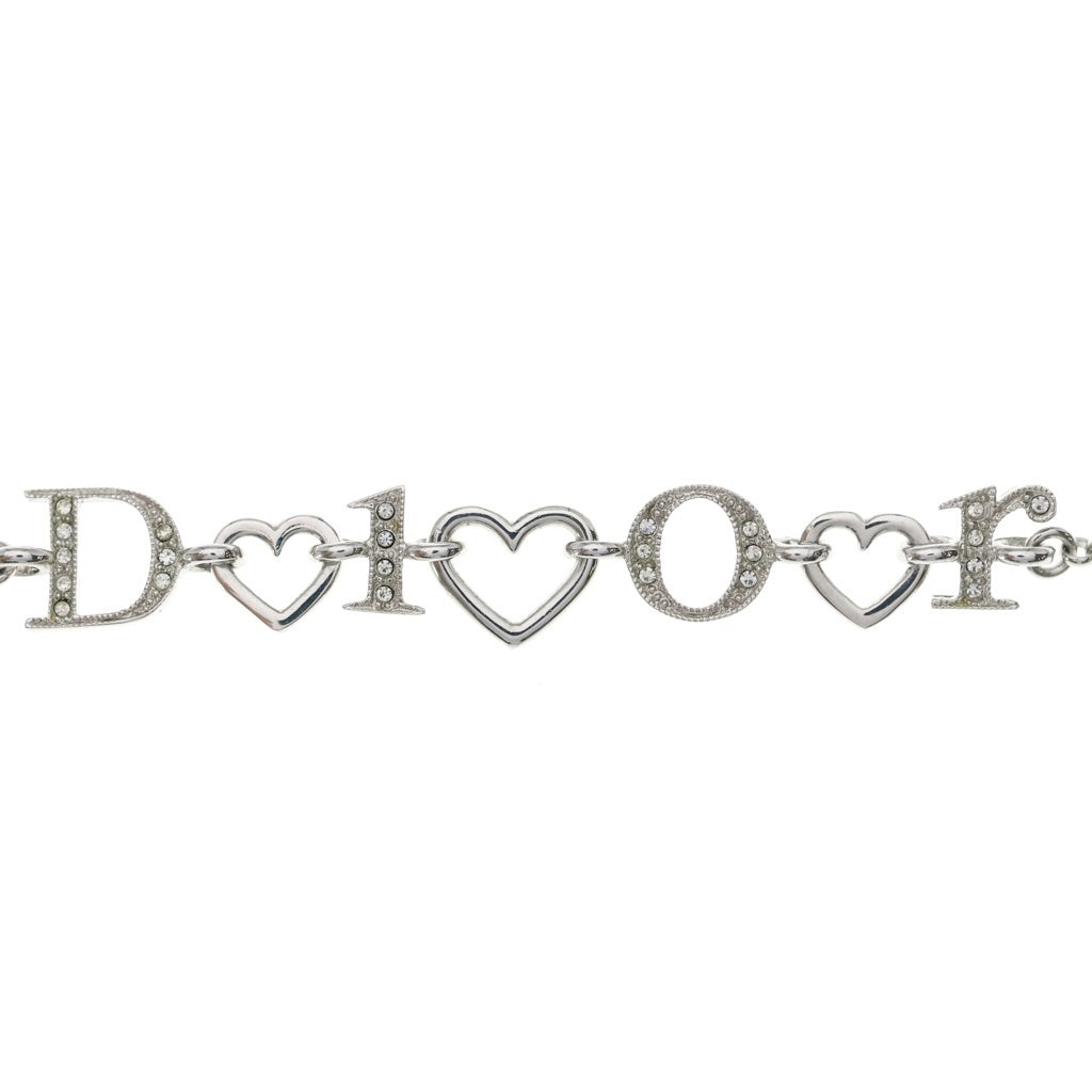 Christian Dior(クリスチャンディオール) ロゴラインストーン ハート ネックレス ペンダント チェーン シルバー レディース