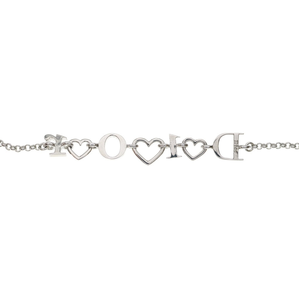 Christian Dior(クリスチャンディオール) ロゴラインストーン ハート ネックレス ペンダント チェーン シルバー レディース