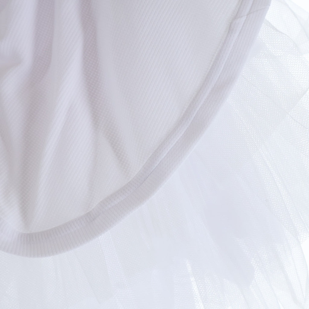 COMME des GARCONS(コムデギャルソン) 22SS AD2021 オーガンジー レイヤード ボリュームスリーブ メッシュ 半袖Tシャツ カットソー ホワイト レディース GI-T009