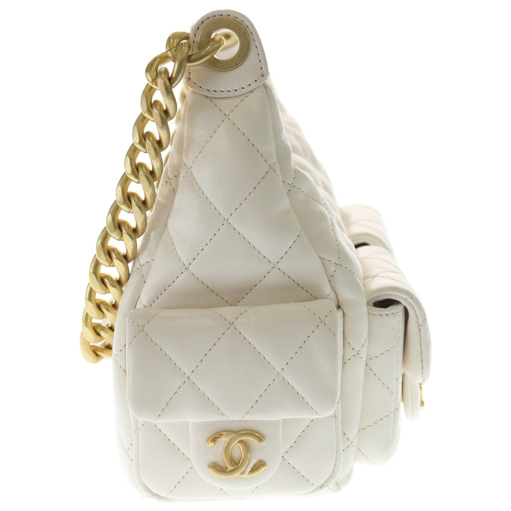 CHANEL(シャネル) マトラッセ マキシ ホーボー バッグ ラムスキン ゴールド金具 チェーントートバッグ AS5339 ホワイト レディース