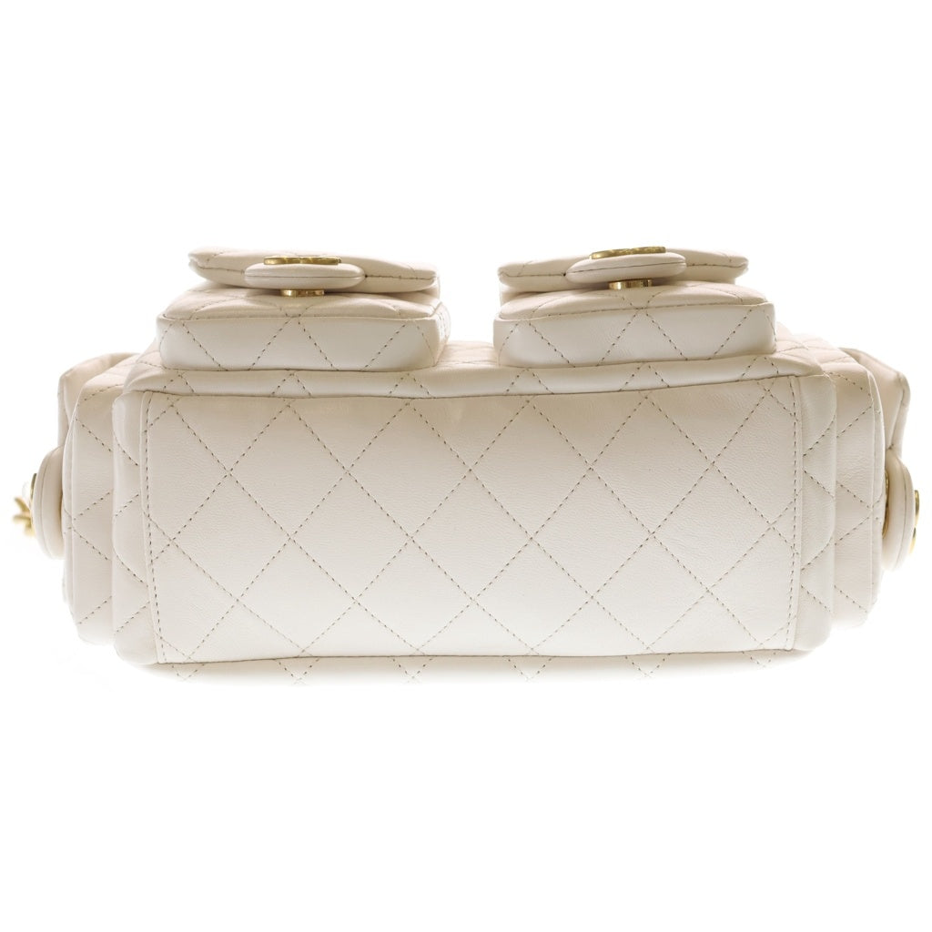 CHANEL(シャネル) マトラッセ マキシ ホーボー バッグ ラムスキン ゴールド金具 チェーントートバッグ AS5339 ホワイト レディース