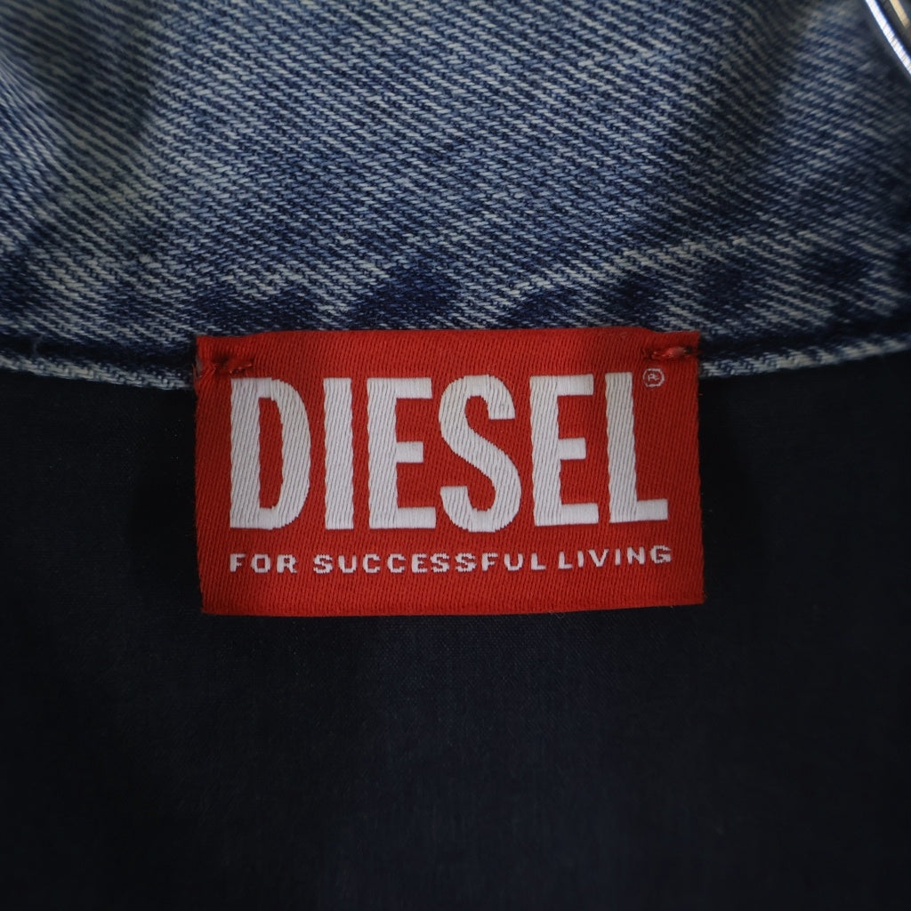 DIESEL(ディーゼル) D-Nabil-S バックロゴ 半袖デニムシャツ ヴィンテージ加工 スナップボタン ブルー A14228