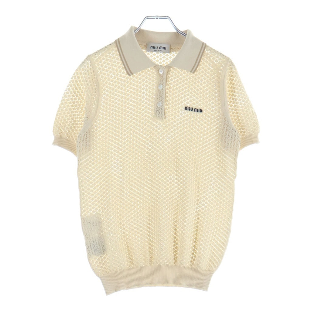 miumiu(ミュウミュウ) ニュートラル ロゴモチーフ ニットポロシャツ ベージュ #38