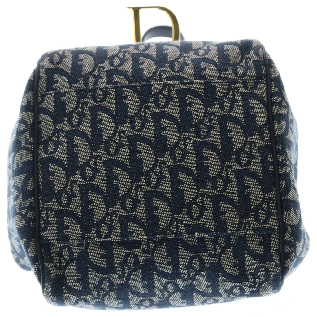 Christian Dior(クリスチャンディオール) トロッター オブリーク 総柄 D金具 キャンバス×レザー ジャガード ハンドバッグ ネイビー レディース