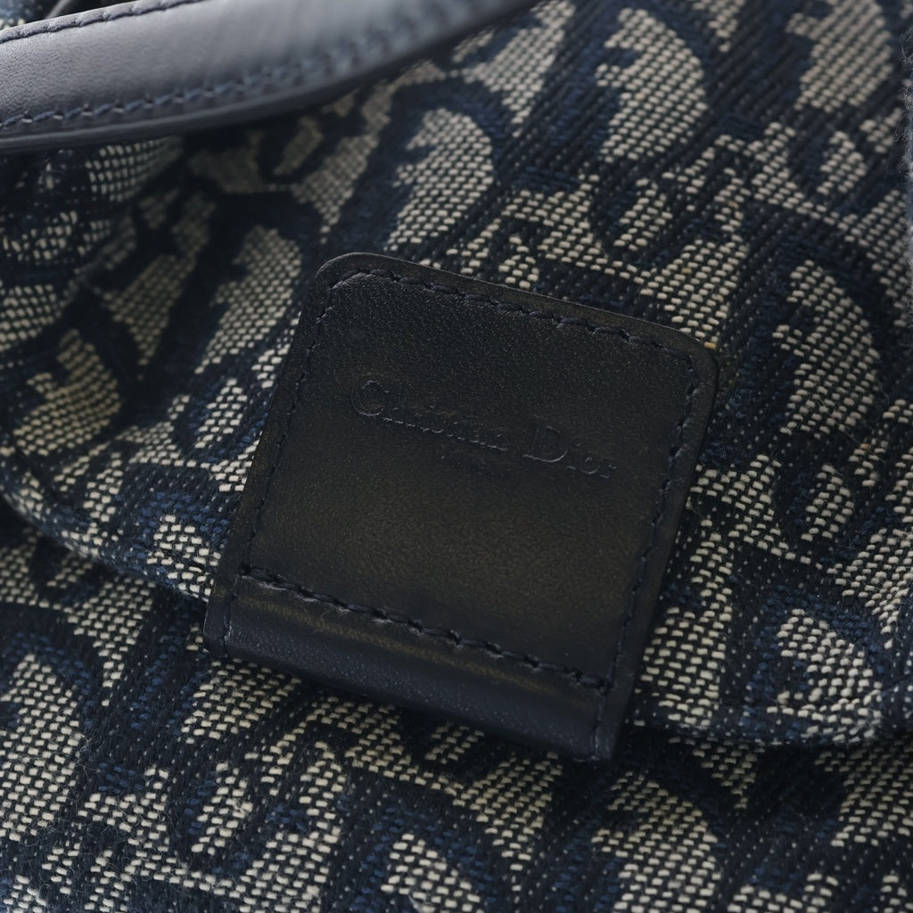 Christian Dior(クリスチャンディオール) トロッター オブリーク 総柄 D金具 キャンバス×レザー ジャガード ハンドバッグ ネイビー レディース