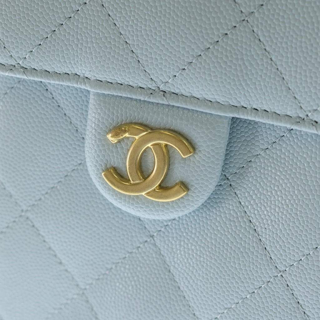 CHANEL(シャネル) シャネル25 スモール ワンショルダーバッグ チェーンバッグ ライトブルー キャビアスキン AS5293 ゴールド金具 レディース