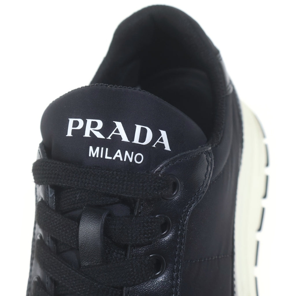 PRADA(プラダ) レザー×テスート スニーカー ホワイト×ブラック #6 1/2