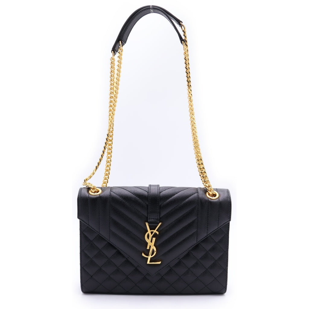 YVES SAINT LAURENT(イヴサンローラン) エンヴェロップ ミディアム チェーンショルダーバッグ ブラック キャビア 600185 ゴールド金具 レディース