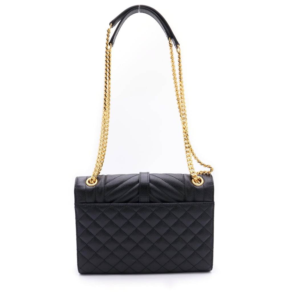 YVES SAINT LAURENT(イヴサンローラン) エンヴェロップ ミディアム チェーンショルダーバッグ ブラック キャビア 600185 ゴールド金具 レディース