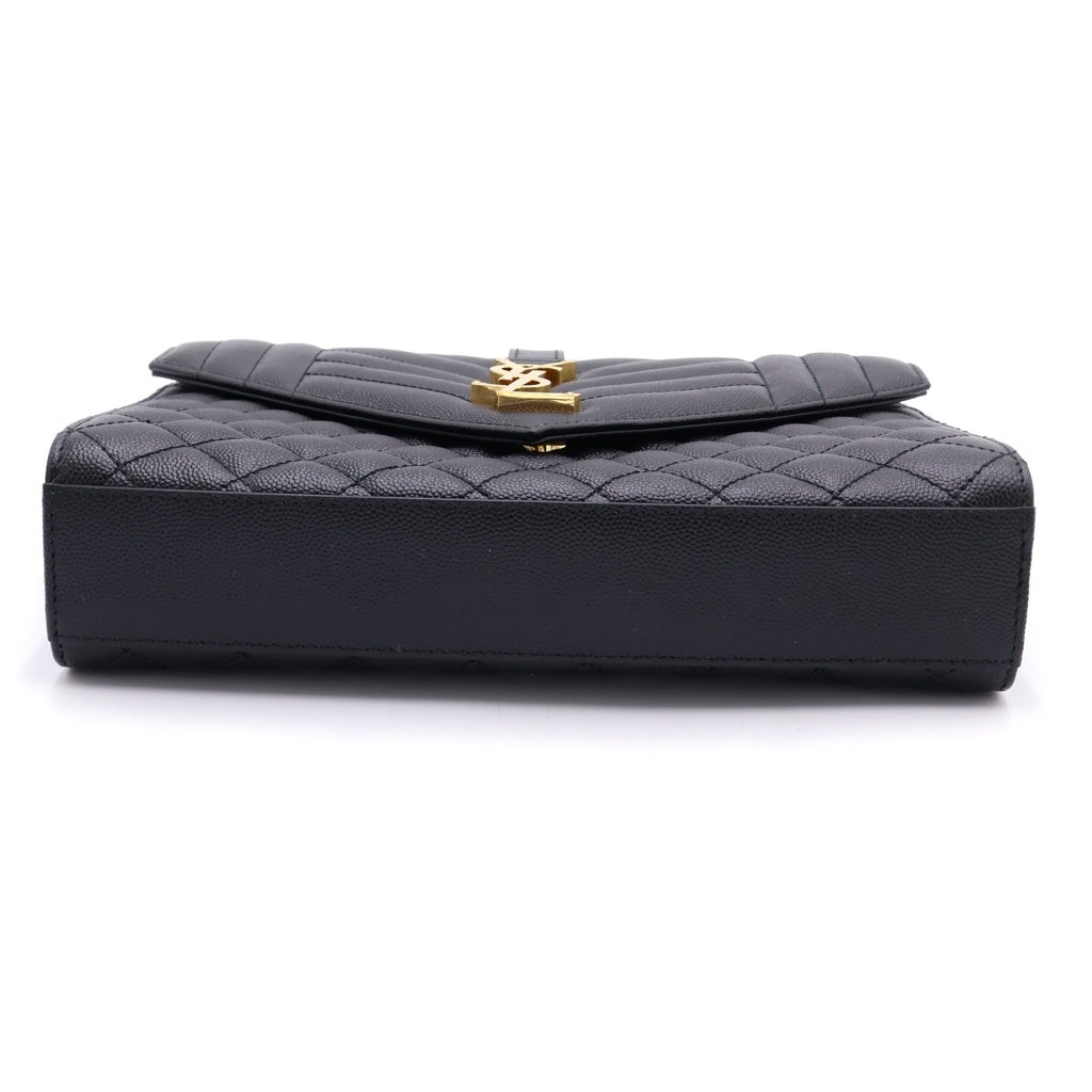 YVES SAINT LAURENT(イヴサンローラン) エンヴェロップ ミディアム チェーンショルダーバッグ ブラック キャビア 600185 ゴールド金具 レディース