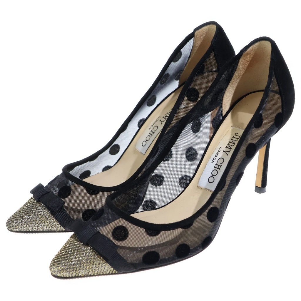 JIMMY CHOO(ジミーチュウ) ドロシー ポルカドット メッシュヒールパンプス グリッター ブラック #35 1/2 レディース