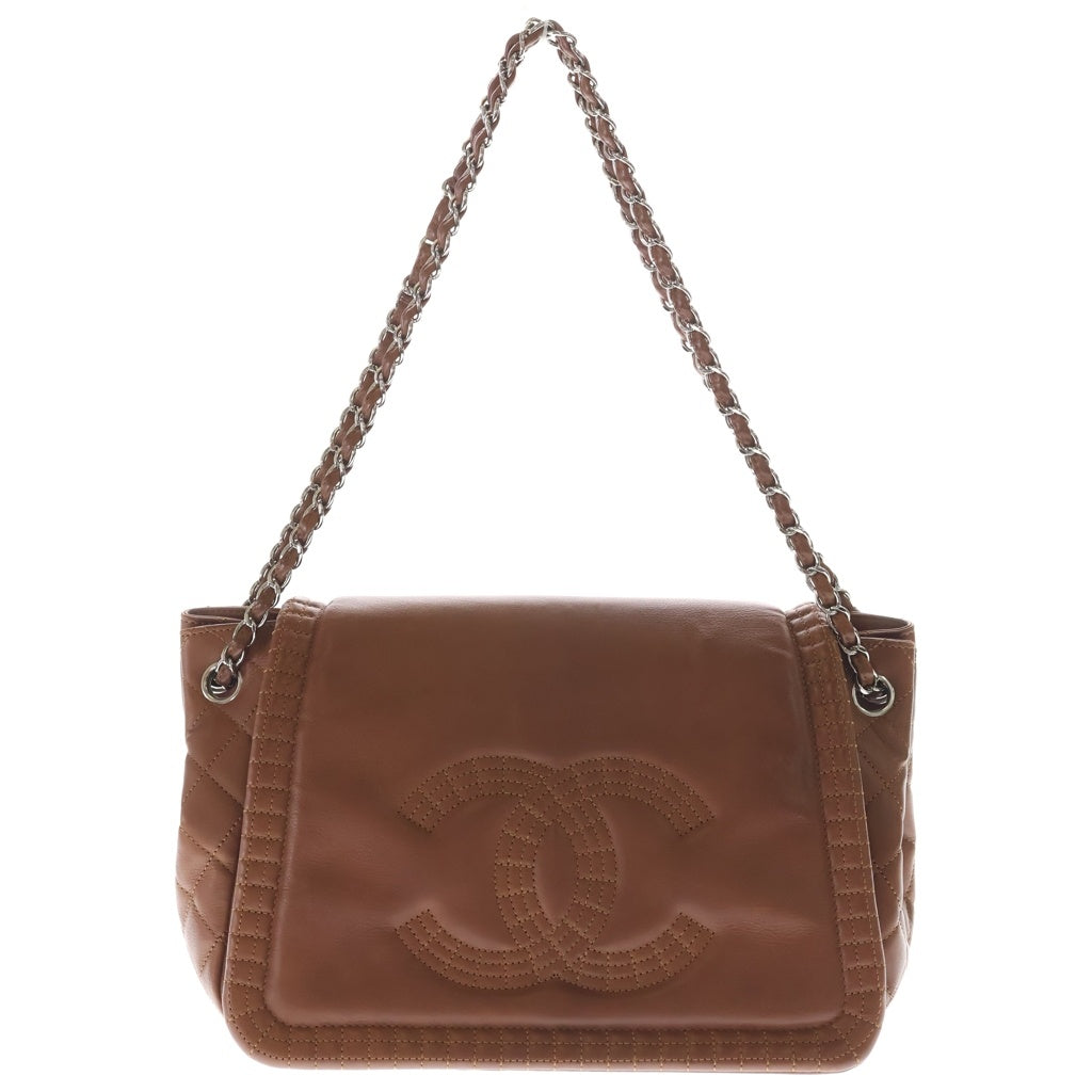 CHANEL(シャネル) ココマーク フリンジ チェーンショルダーフラップバッグ ハンドバッグ ブラウン レザー シルバー金具 レディース