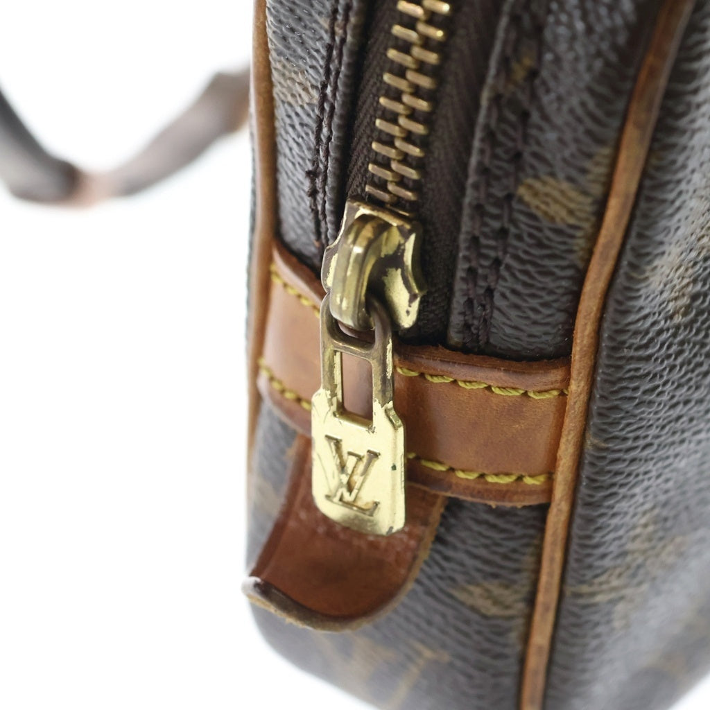 LOUIS VUITTON(ルイヴィトン) モノグラム マルリー バンドリエール ショルダーバッグ ミニバッグ ブラウン レザー×PVC M51828 ゴールド金具 レディース