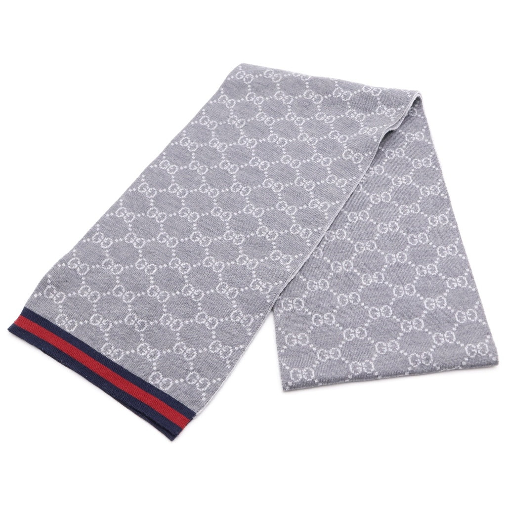 GUCCI(グッチ) GG シェリーライン ウール ニット マフラー グレー