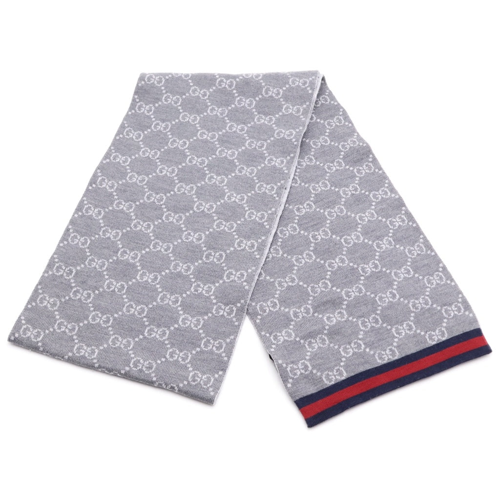 GUCCI(グッチ) GG シェリーライン ウール ニット マフラー グレー