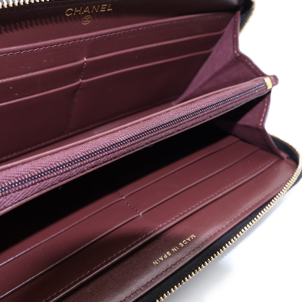 CHANEL(シャネル) マトラッセ クラシック ラウンドファスナーウォレット ロングウォレット 長財布 カードケース ブラック キャビアスキン ゴールド金具 レディース