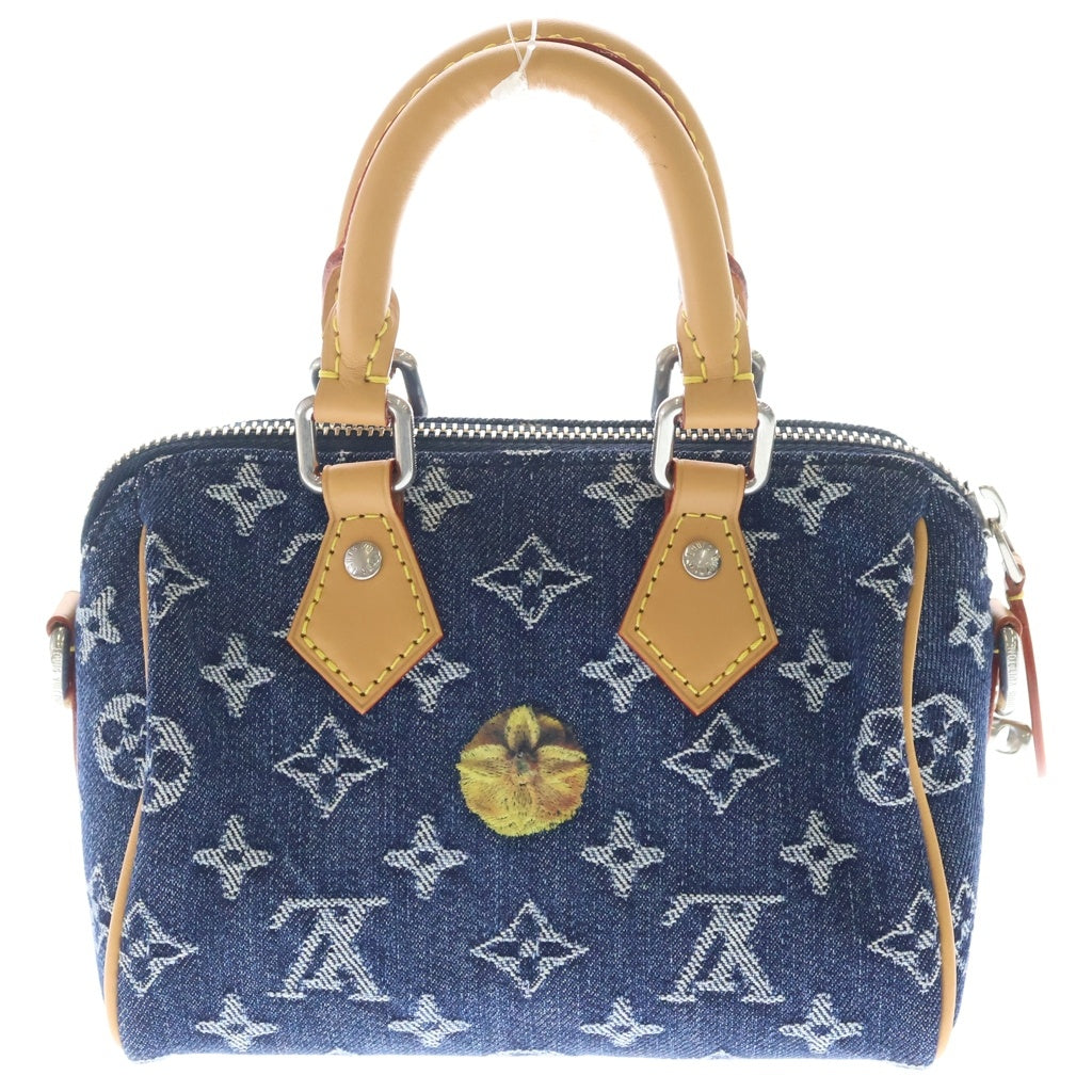 LOUIS VUITTON(ルイヴィトン) モノグラムフラワーデニム スピーディ・バンドリエール18 2WAYハンドバッグ ショルダーバッグ インディゴブルー×レザー M27557 シルバー金具 レディース