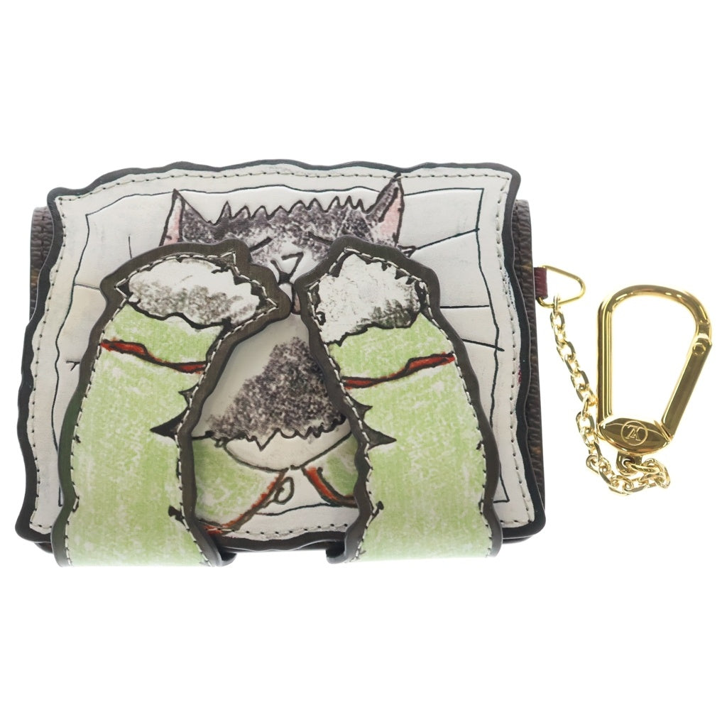 LOUIS VUITTON(ルイヴィトン) パウケット・パース バッグチャーム カードケース ミニ財布 ブラウン レザー×PVC M25732 ゴールド金具 レディース