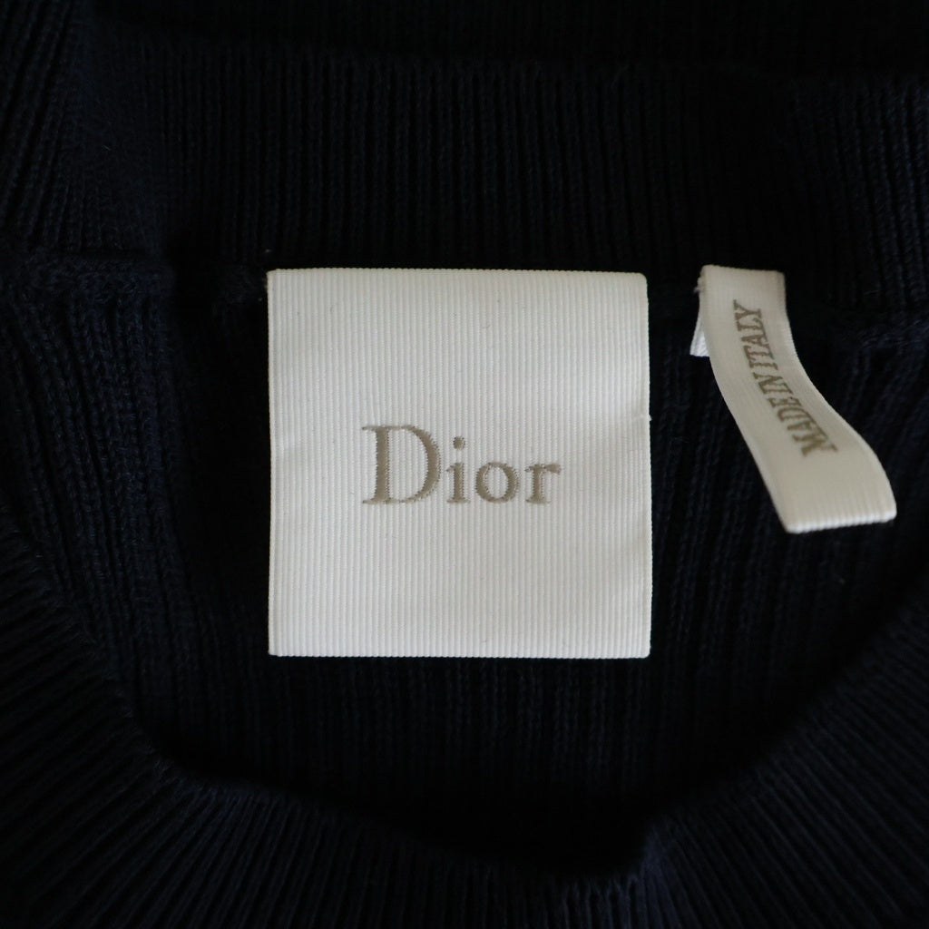 Christian Dior(クリスチャンディオール) Dioriviera ショートスリーブ フィット セーター コットン半袖ニット リブ編み ロゴ ネイビー 644S16B7E72 RFID レディース