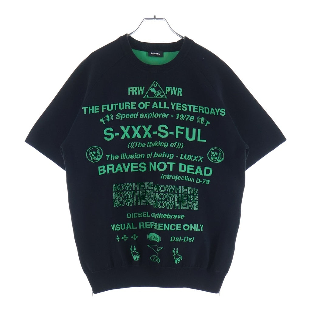 DIESEL(ディーゼル) ■バックロゴ 半袖ニット 黒×緑 #M