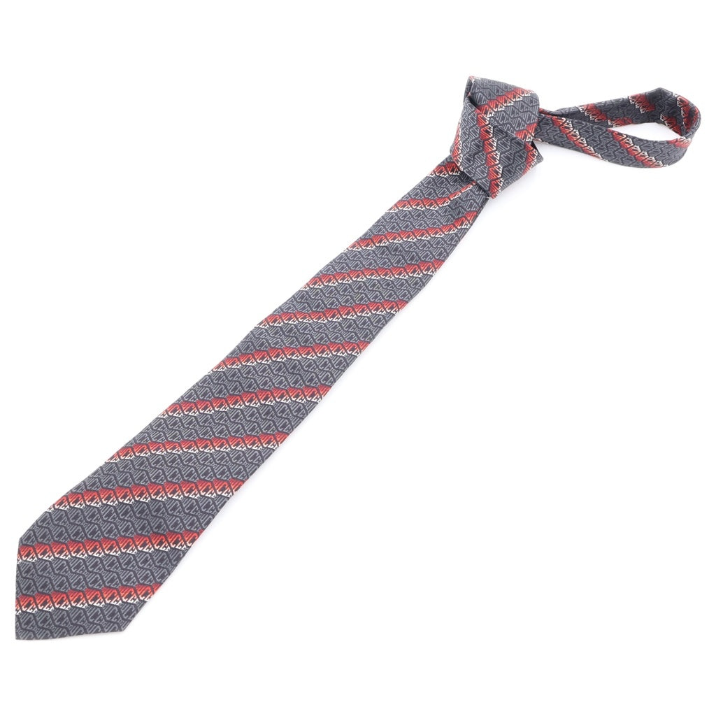 GUCCI(グッチ) ロゴ 総柄 ストライプ シルク ネクタイ ブラック/レッド