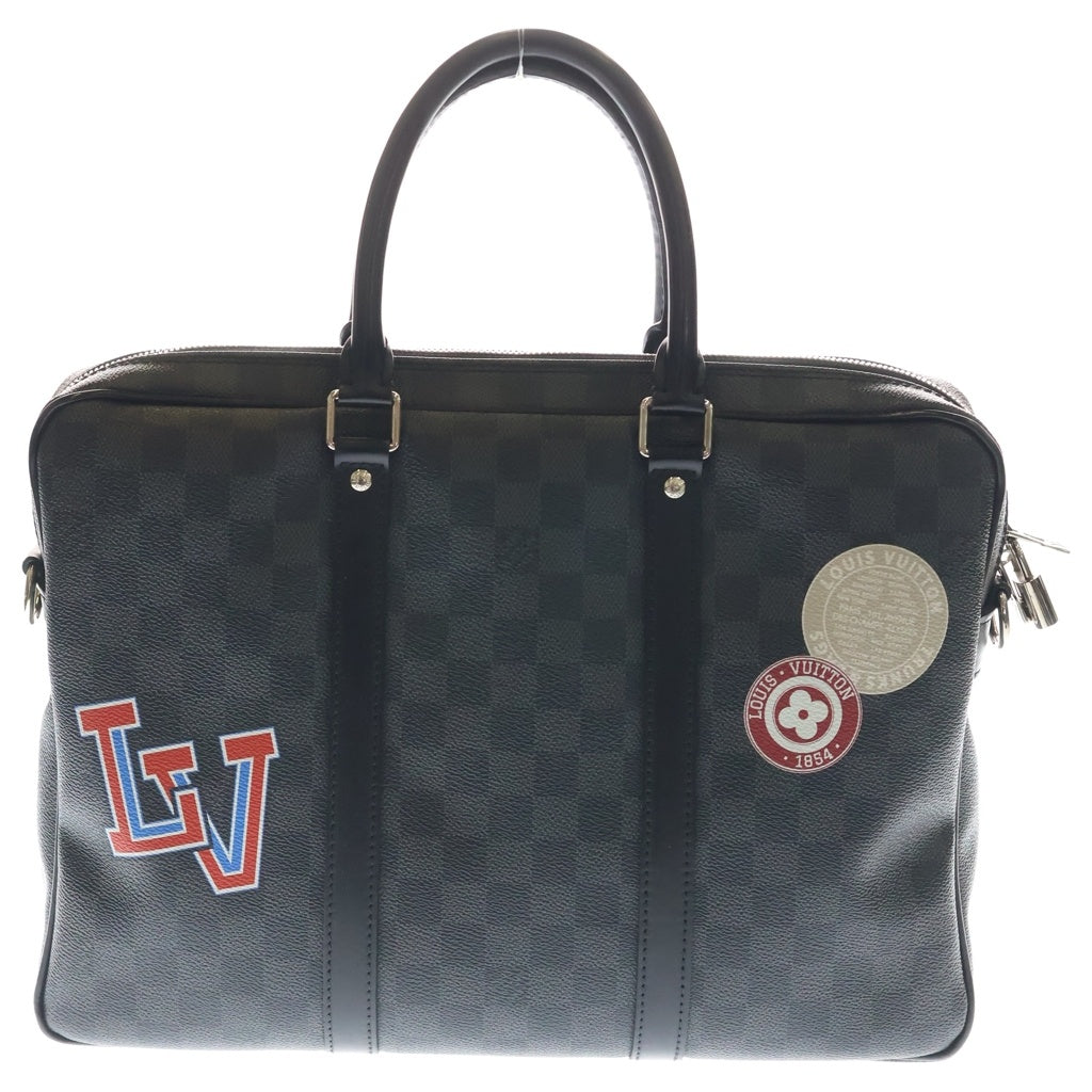 LOUIS VUITTON(ルイヴィトン) ダミエグラフィット LVリーグ ポルトドキュマン・ヴォワヤージュ ハンドバッグ ビジネスバッグ ブラック レザー×PVC N41053 シルバー金具 レディース