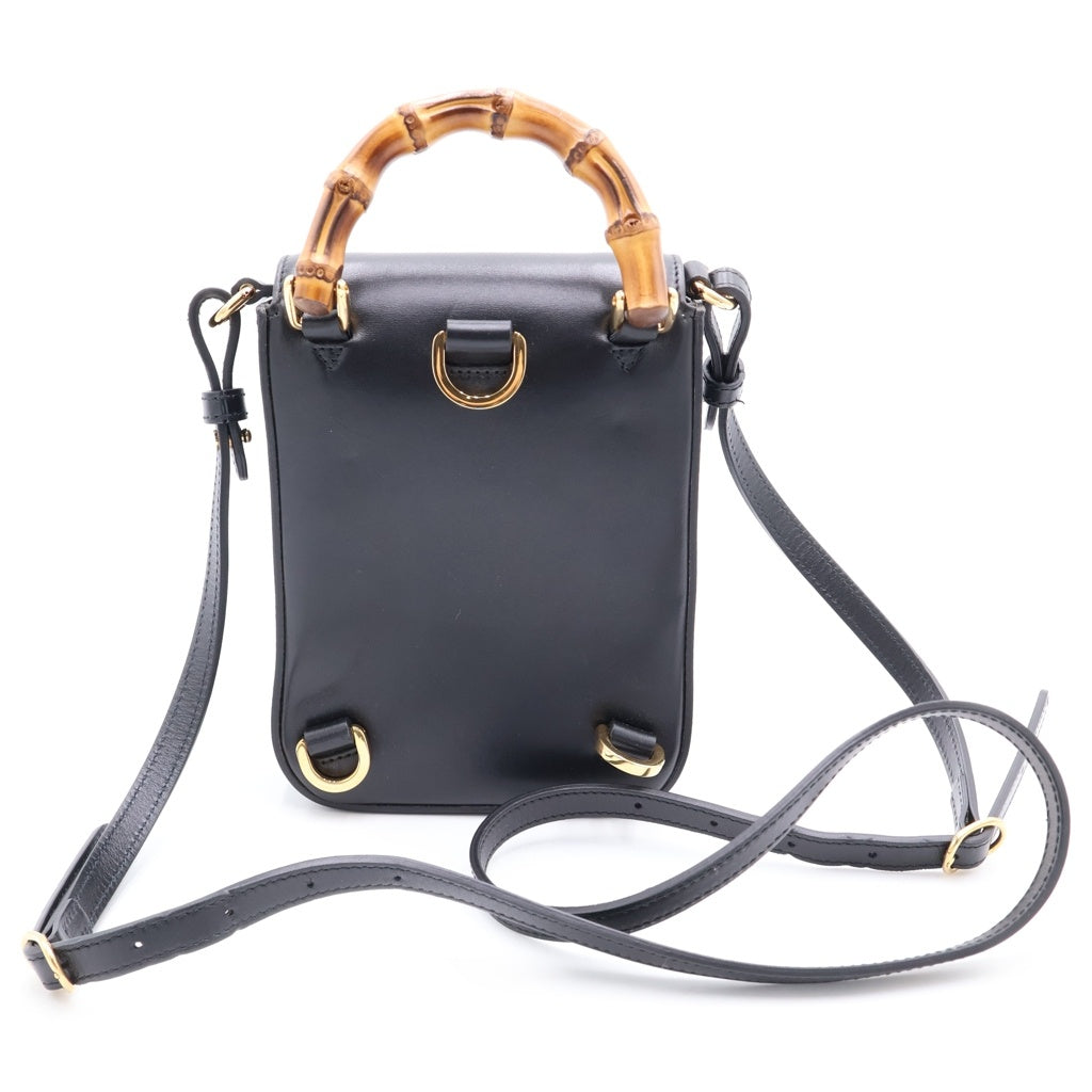 GUCCI(グッチ) バンブー2WAYショルダーバッグ ミニハンドバッグ ブラック レザー 702106 ゴールド金具 レディース