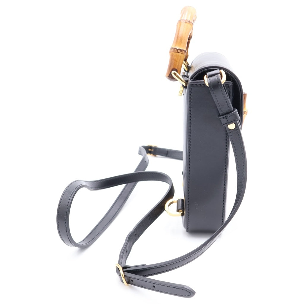 GUCCI(グッチ) バンブー2WAYショルダーバッグ ミニハンドバッグ ブラック レザー 702106 ゴールド金具 レディース
