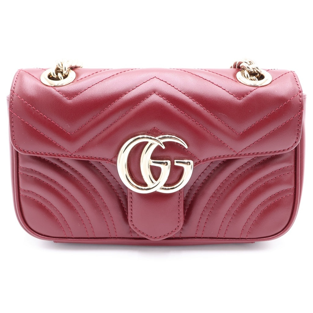 GUCCI(グッチ) GGマーモント チェーンショルダーバッグ ボルドー レザー 446744 ゴールド金具 レディース