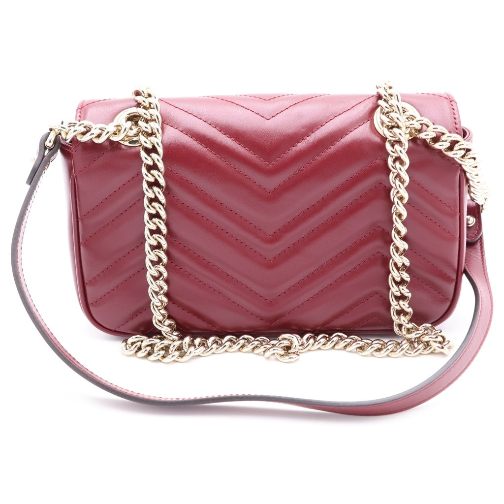 GUCCI(グッチ) GGマーモント チェーンショルダーバッグ ボルドー レザー 446744 ゴールド金具 レディース