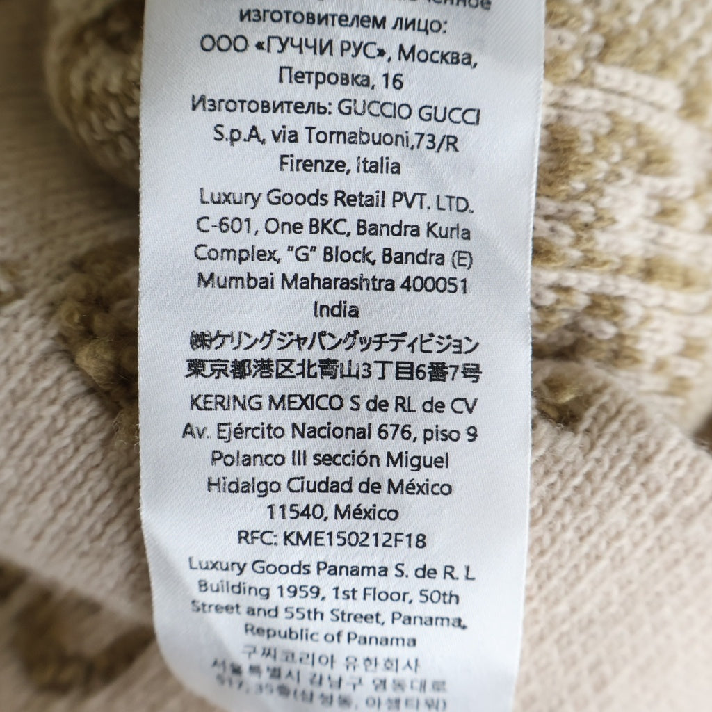 GUCCI(グッチ) GG wool boucl jacquard dress ジャカードドレス 半袖ウールニットワンピース GGロゴ 総柄 金ボタン ピンクベージュ 718630 XKCNA レディース