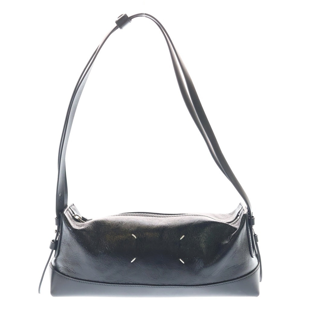 MM6 Maison Margiela(エムエムシックスメゾンマルジェラ) ドローストリング ショルダーバッグ ブラック レザー SB1ZH0004 シルバー金具 レディース