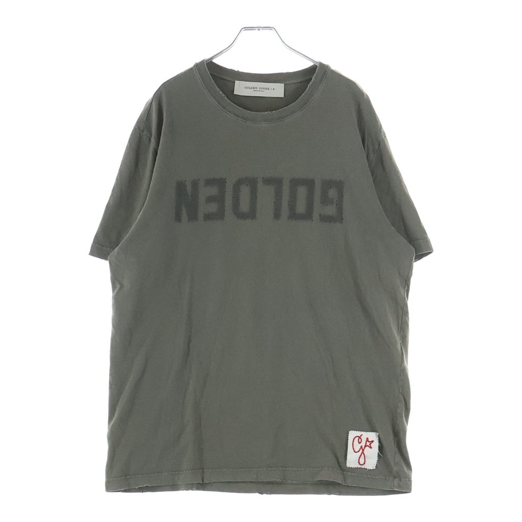 GOLDEN GOOSE DELUXE BRAND(ゴールデングースデラックスブランド) ロゴ ダメージ コットン 半袖 Tシャツ カットソー L カーキ