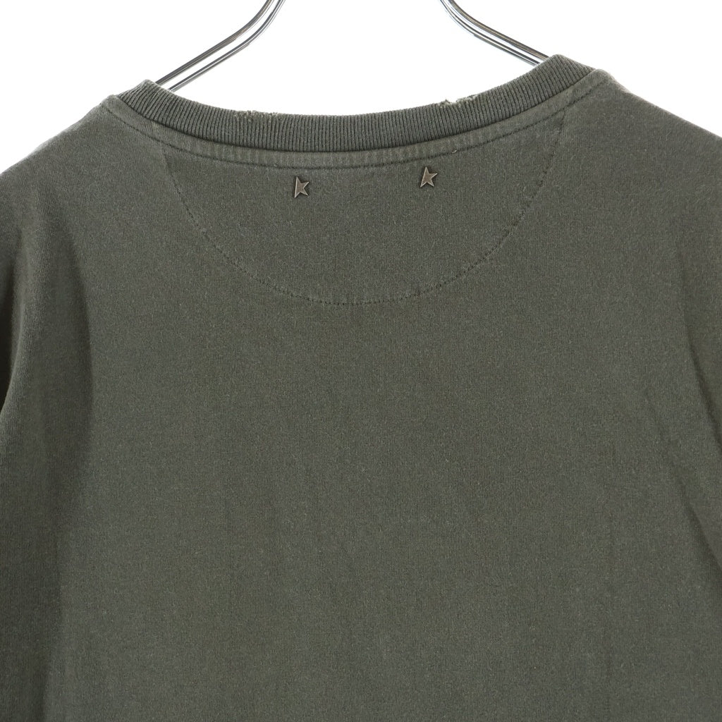 GOLDEN GOOSE DELUXE BRAND(ゴールデングースデラックスブランド) ロゴ ダメージ コットン 半袖 Tシャツ カットソー L カーキ