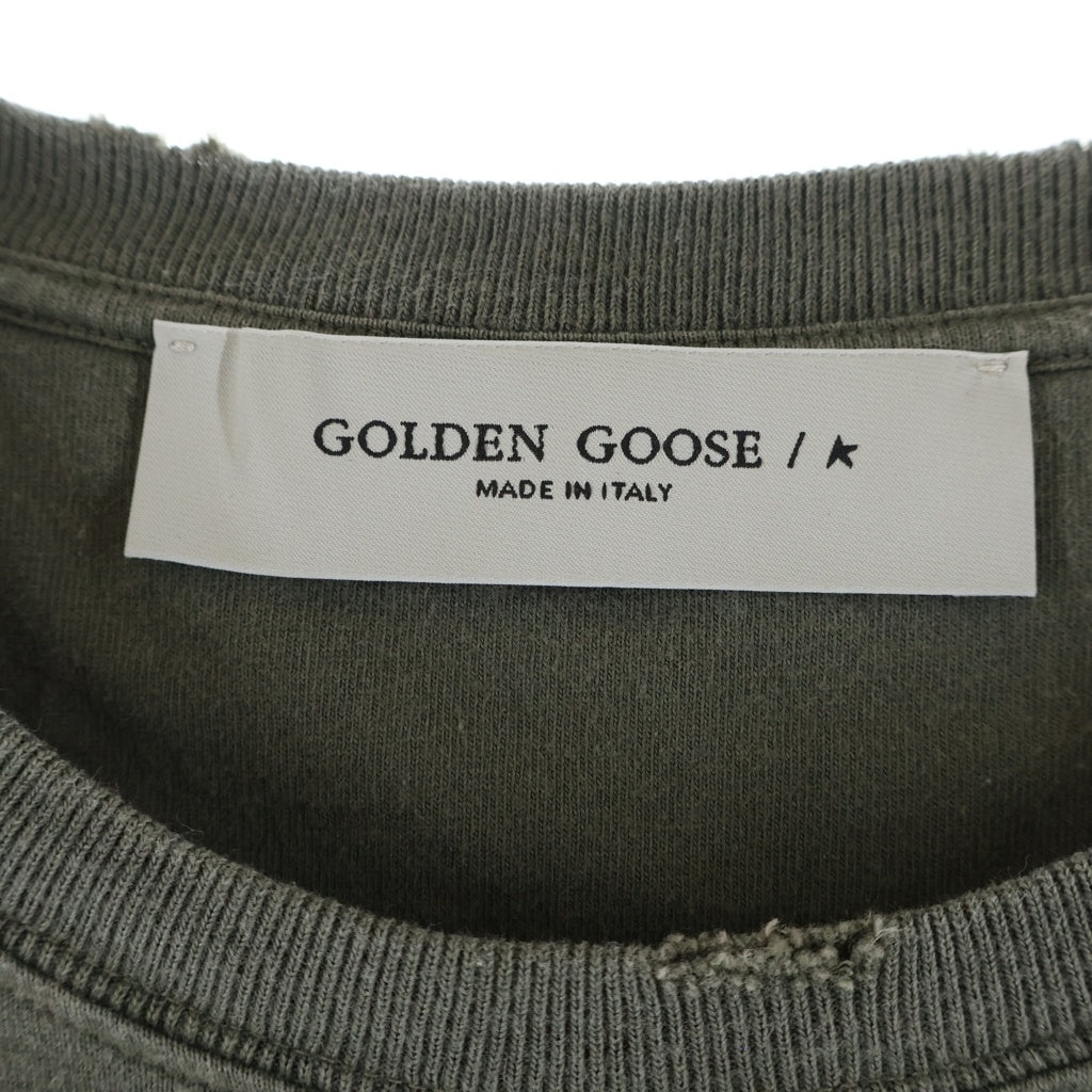 GOLDEN GOOSE DELUXE BRAND(ゴールデングースデラックスブランド) ロゴ ダメージ コットン 半袖 Tシャツ カットソー L カーキ