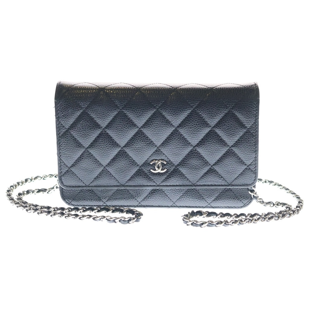 CHANEL(シャネル) マトラッセ チェーンショルダーウォレット ショルダーバッグ ブラック キャビアスキン AP0250 シルバー金具 レディース