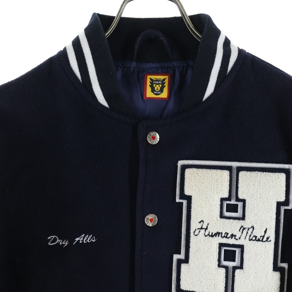 HUMAN MADE(ヒューマンメイド) 19AW VARSITY JACKET アームレザー ハートロゴ バーシティージャケット スタジャン ブルゾン ネイビー/ホワイト