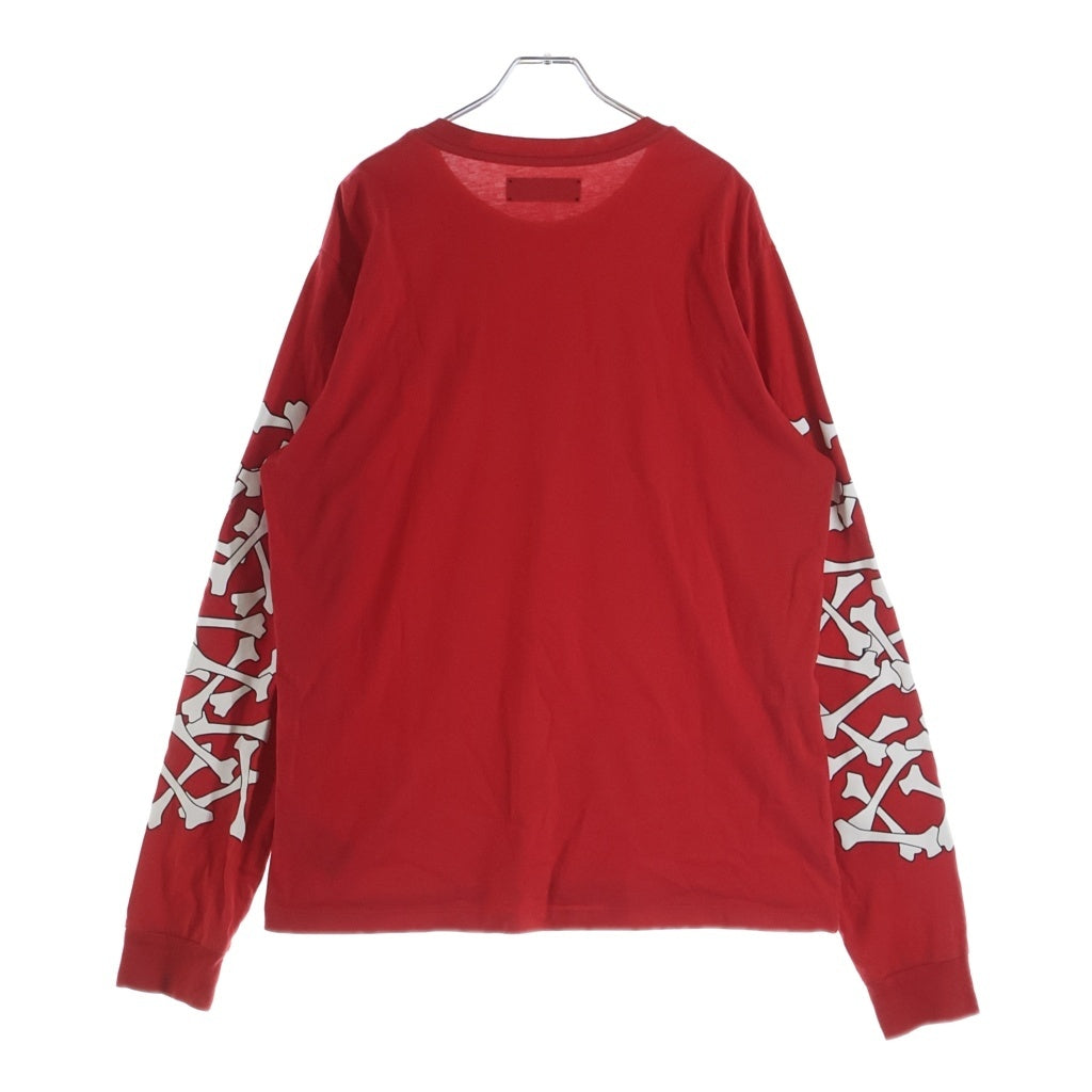 AMIRI(アミリ) BONES STACKED L/S TEE ボーン プリントデザイン 長袖Tシャツ カットソー レッド SRAMJYTE1076SMRBC09