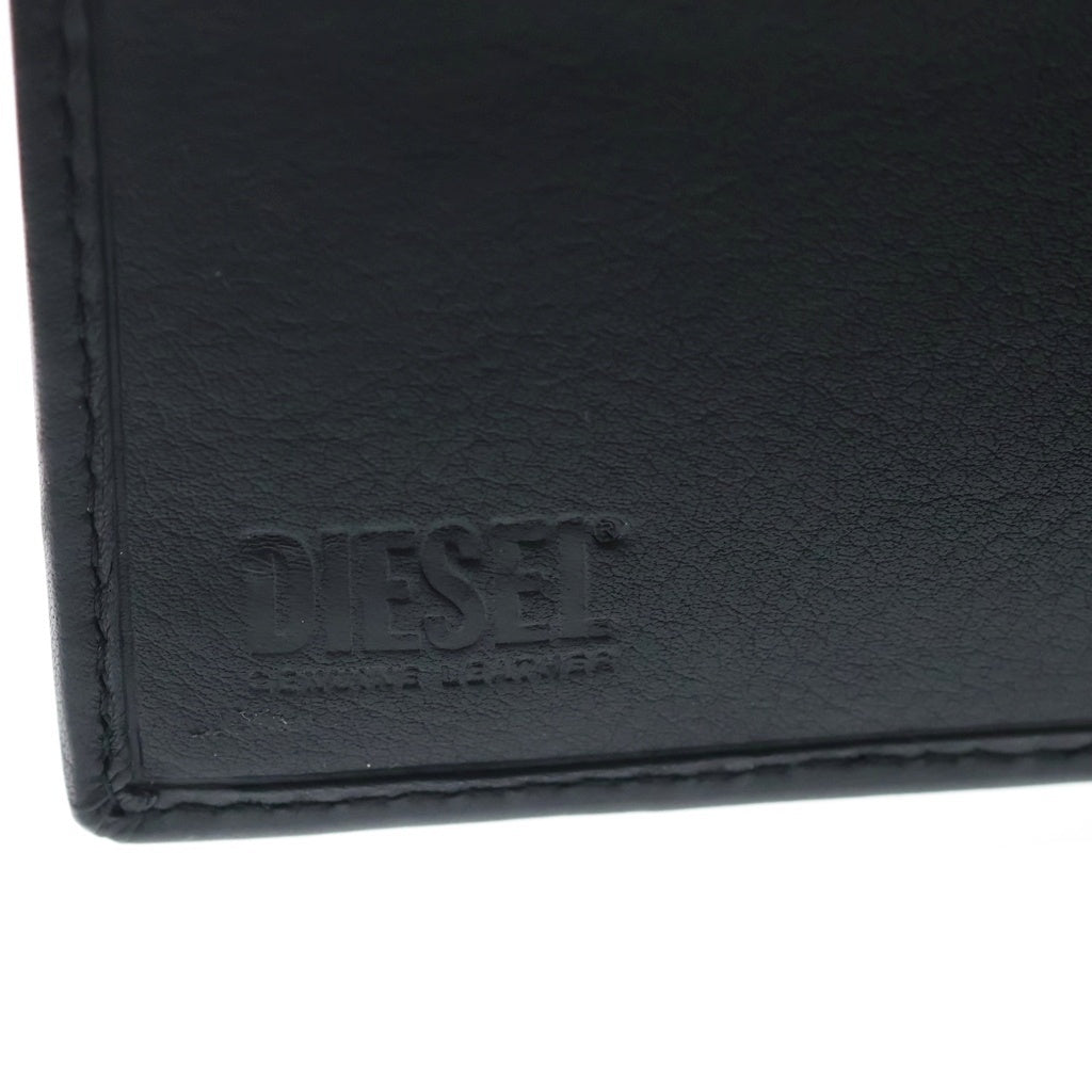 DIESEL(ディーゼル) ロゴプレート 二つ折り財布 コンパクトウォレット カードケース ブラック レザー レディース