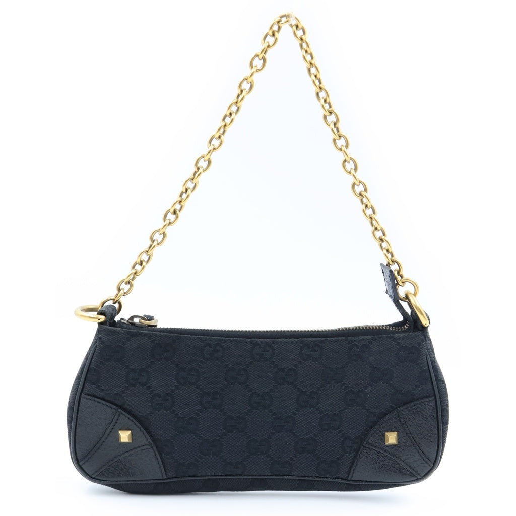 GUCCI(グッチ) GGキャンバス チェーンハンドバッグ ブラック レザー×キャンバス 120940 ゴールド金具 レディース