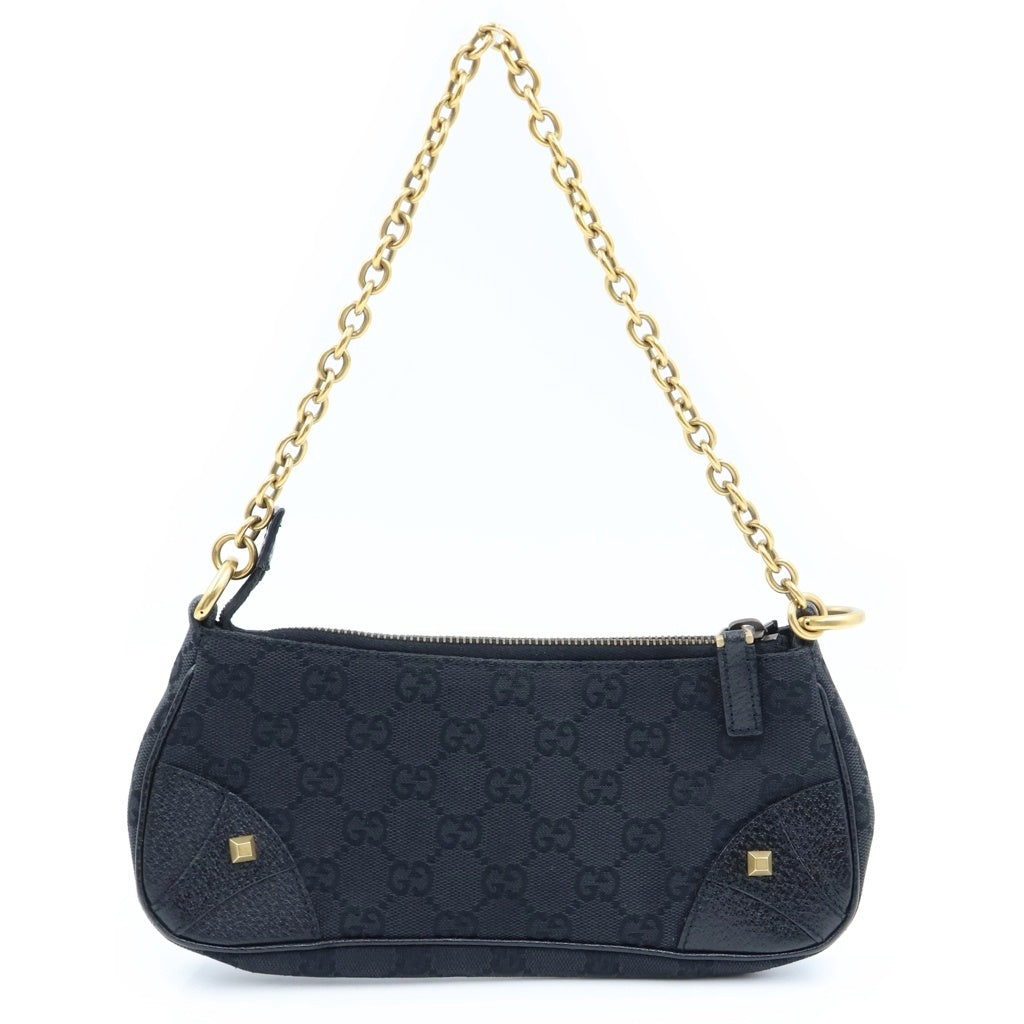 GUCCI(グッチ) GGキャンバス チェーンハンドバッグ ブラック レザー×キャンバス 120940 ゴールド金具 レディース