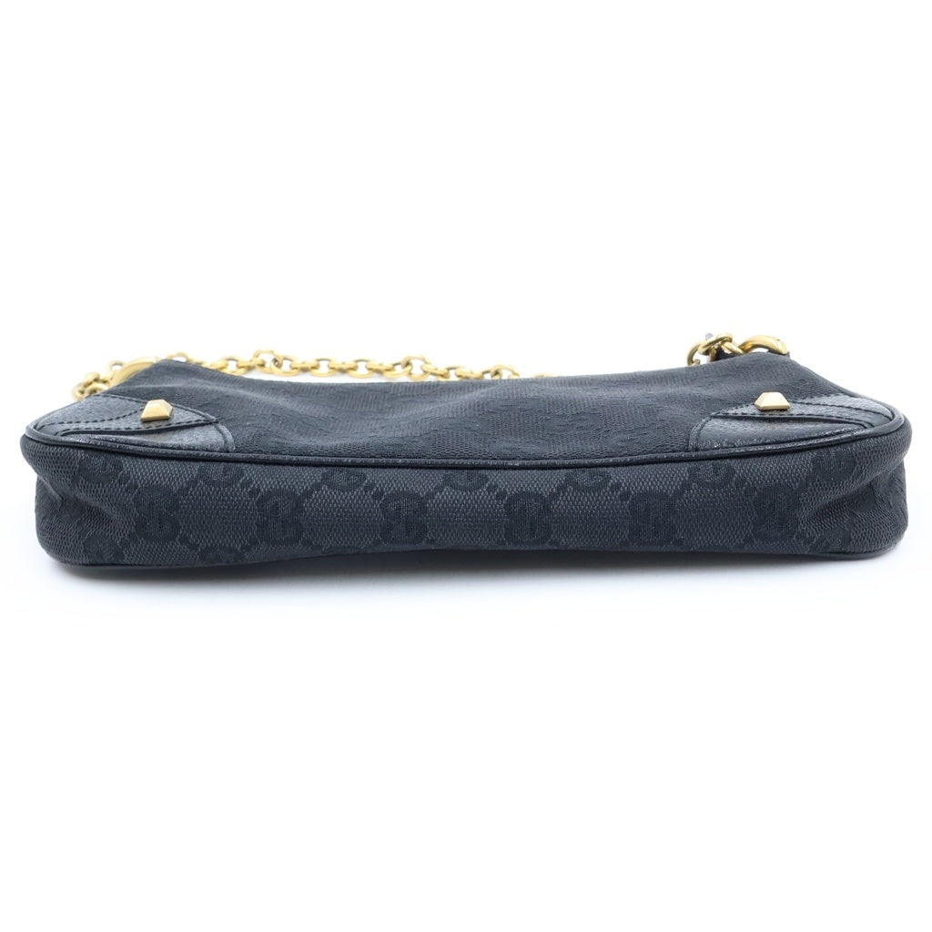 GUCCI(グッチ) GGキャンバス チェーンハンドバッグ ブラック レザー×キャンバス 120940 ゴールド金具 レディース