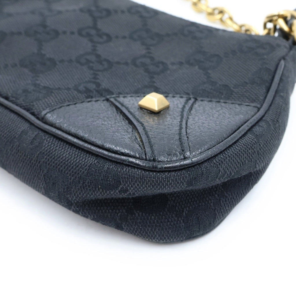 GUCCI(グッチ) GGキャンバス チェーンハンドバッグ ブラック レザー×キャンバス 120940 ゴールド金具 レディース