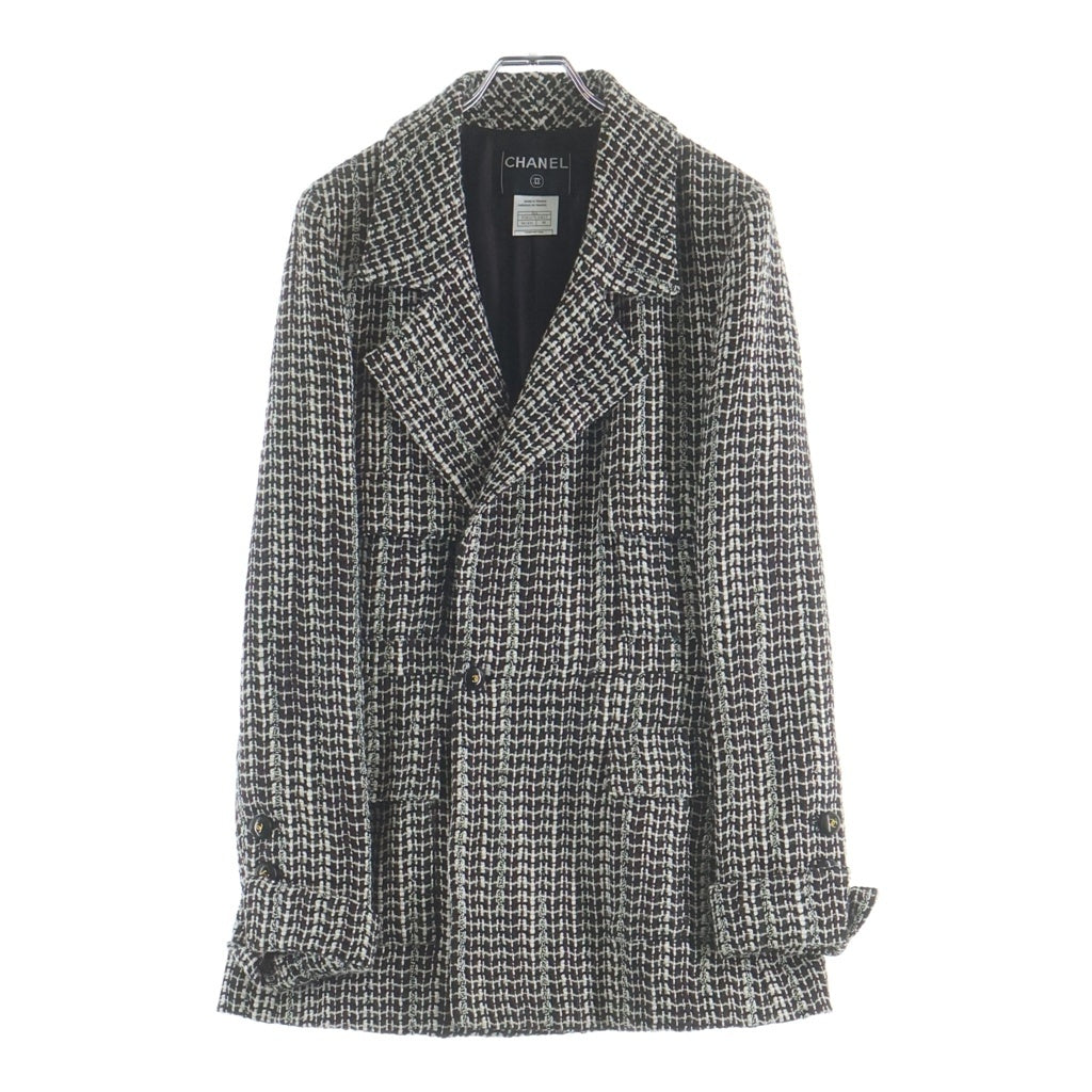 CHANEL(シャネル) 01AW archive Wool Tweed Coat ココマークボタン ウールツイード ハーフコート ホワイト/ブラウン/ブラック P18117V10417 レディース
