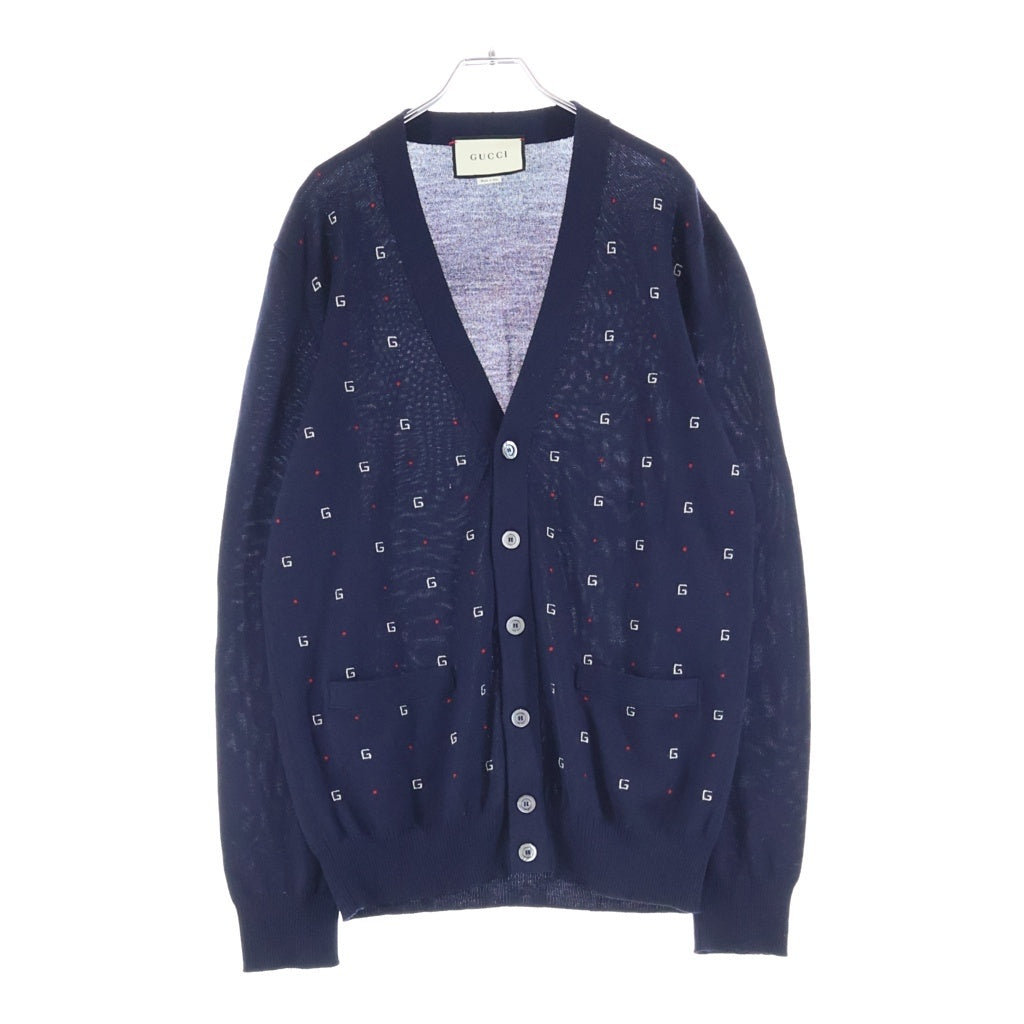 GUCCI(グッチ) 19SS Wool Jacquard Cardigan ウールジャカードカーディガン ロゴ刺繍 ネイビー 546276 XKABL
