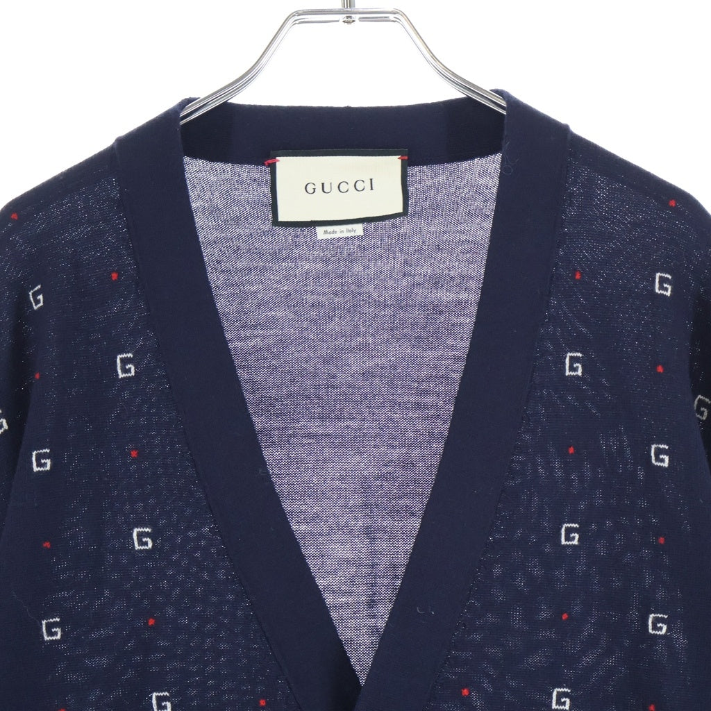GUCCI(グッチ) 19SS Wool Jacquard Cardigan ウールジャカードカーディガン ロゴ刺繍 ネイビー 546276 XKABL