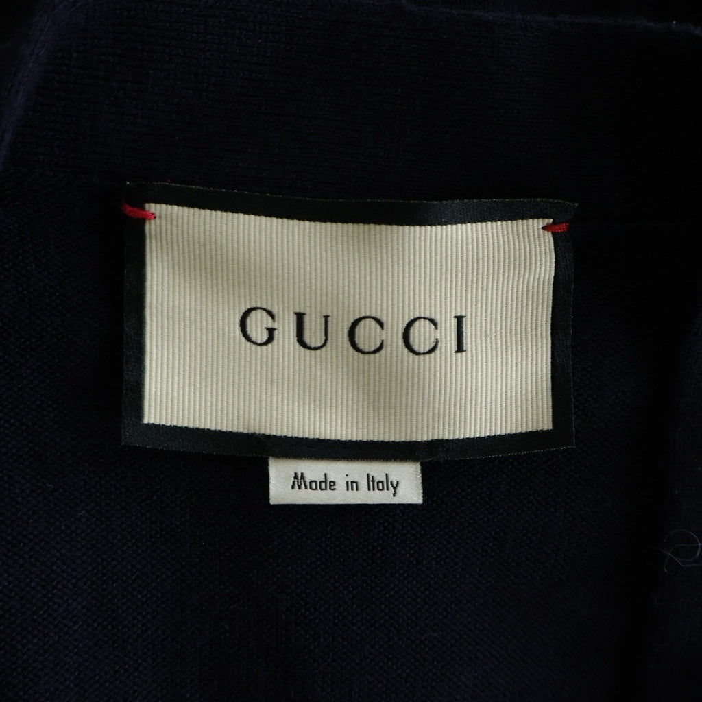 GUCCI(グッチ) 19SS Wool Jacquard Cardigan ウールジャカードカーディガン ロゴ刺繍 ネイビー 546276 XKABL