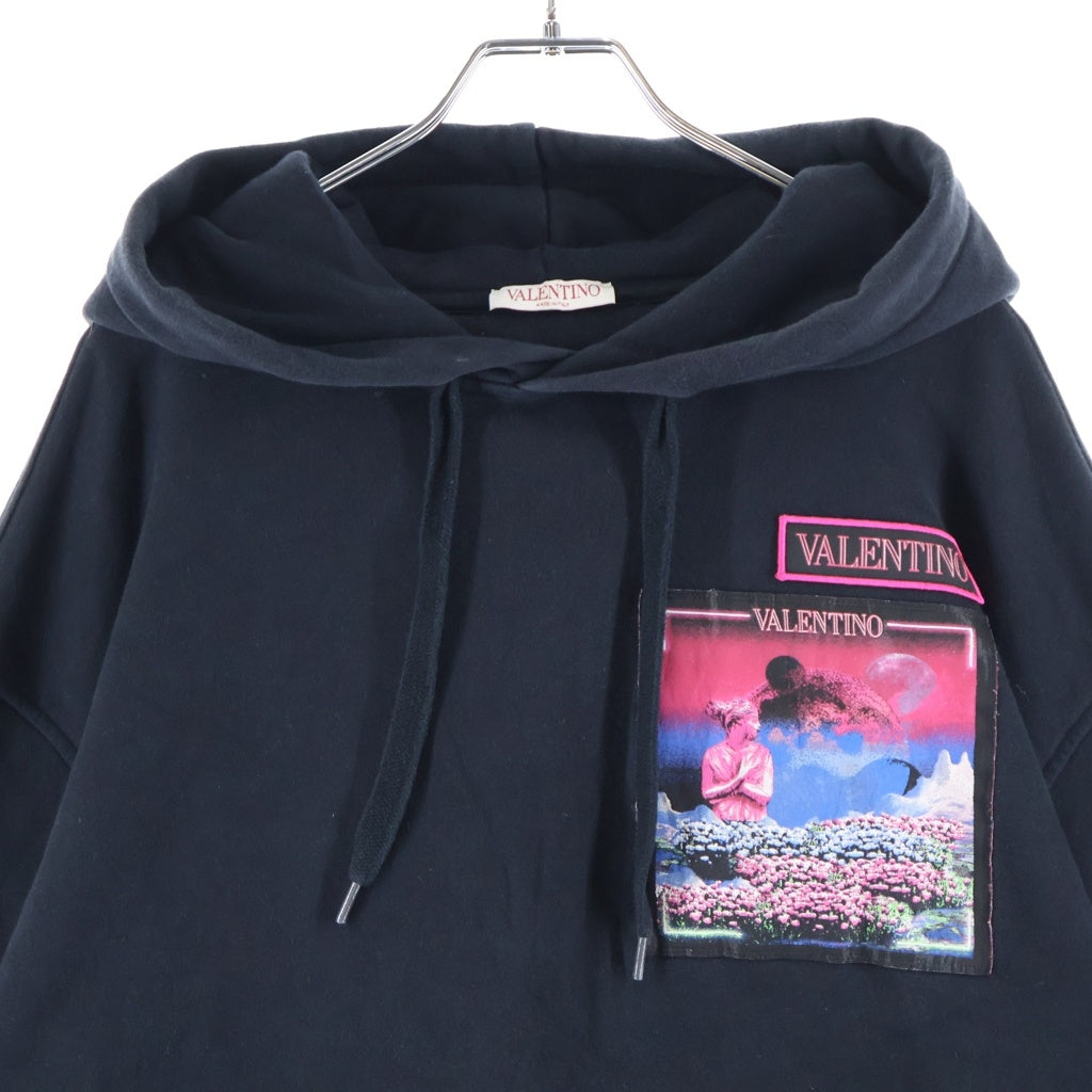 VALENTINO(ヴァレンティノ) ロゴパッチ ドローストリング フーディー パーカー ブラック XV3MF21M862