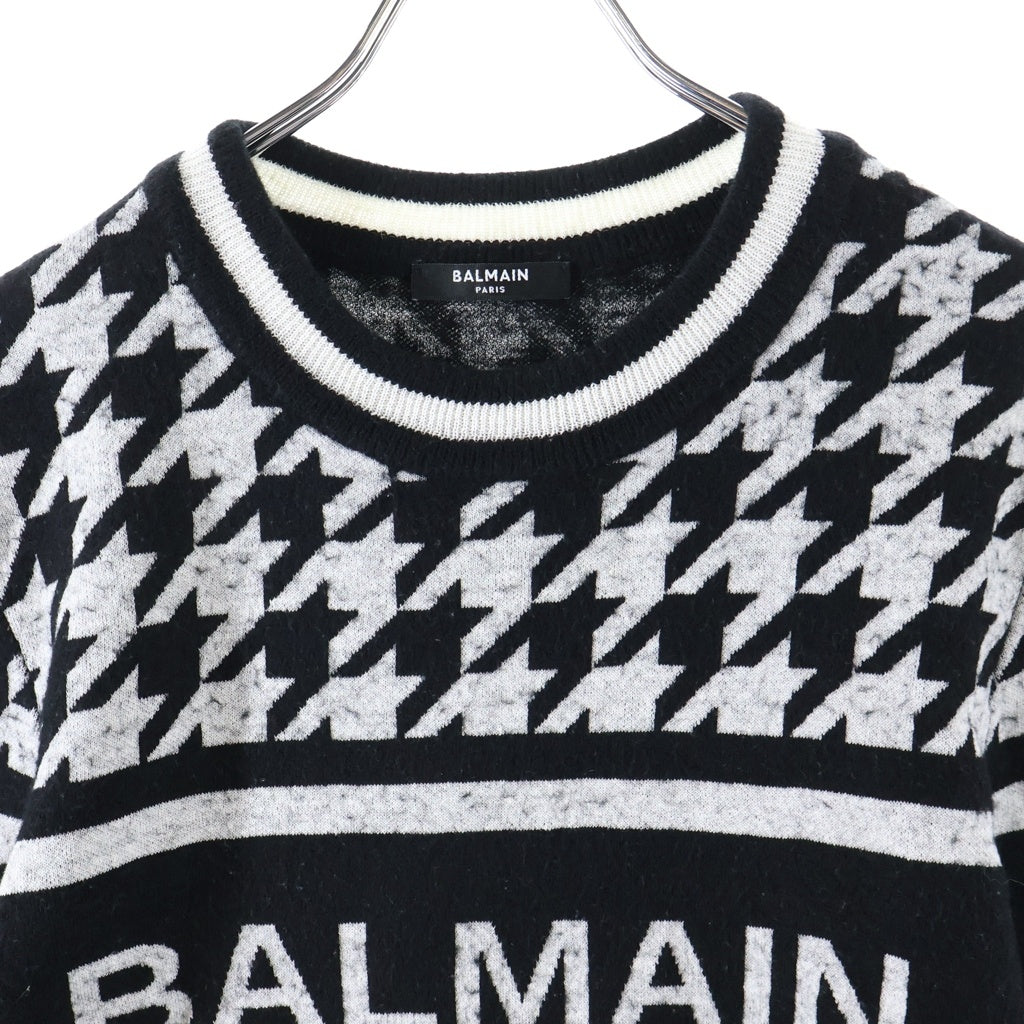 BALMAIN(バルマン) 千鳥格子柄ロゴニット ブラック×ホワイト ウール×リネン KD000KC08